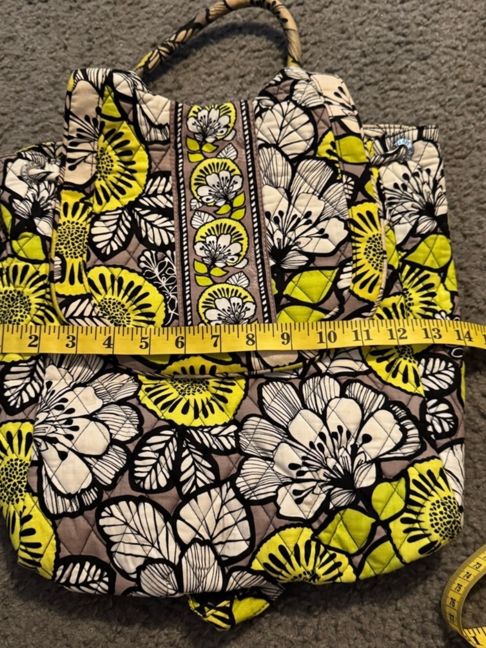 Vera Bradley Black and Yellow Quilted Floral Backpack